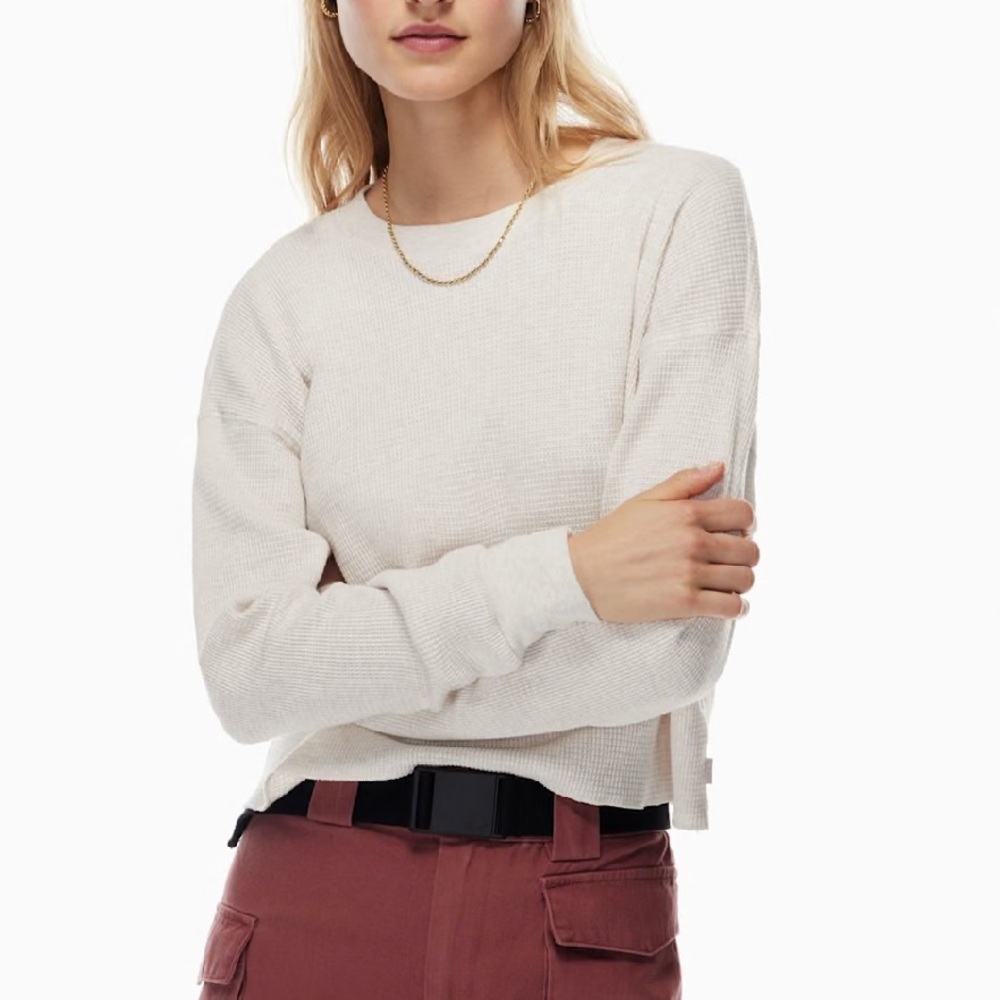 Aritzia Tna Waffle Crew Boxy Longsleeve - White - Size L